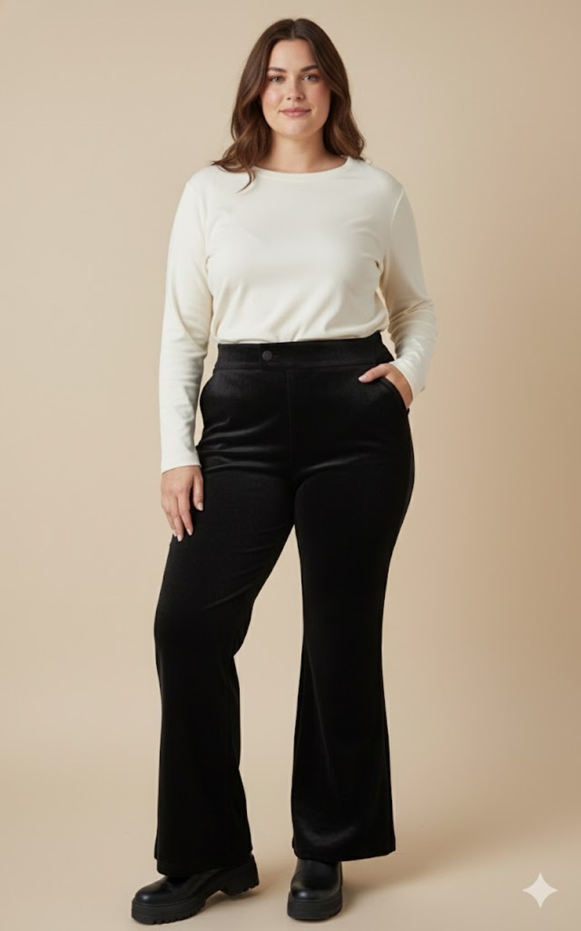 Universal Standard Velour Velvet Flared Dress Pants Black Size 40 NEW